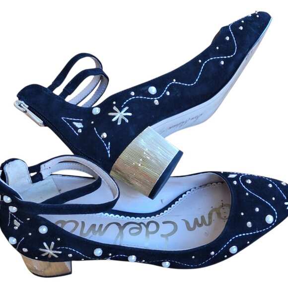 Sam Edelman Lucien Embroidered Pearl Pumps 7.5 Celestial Cocktail Party Holidays - Picture 1 of 16